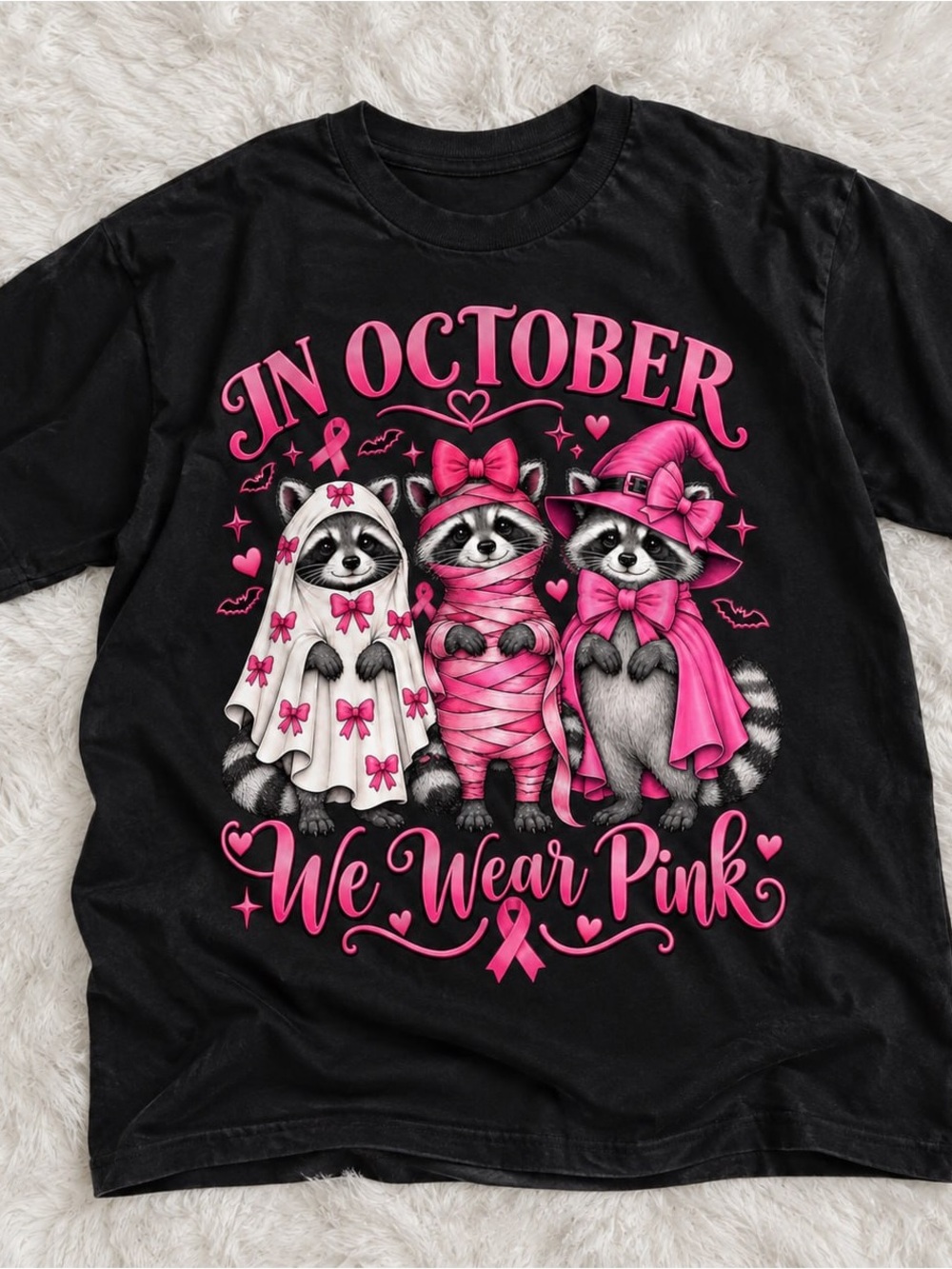Pink Raccoon 'In October We Wear Pink' Gildan Black Tee Graphic